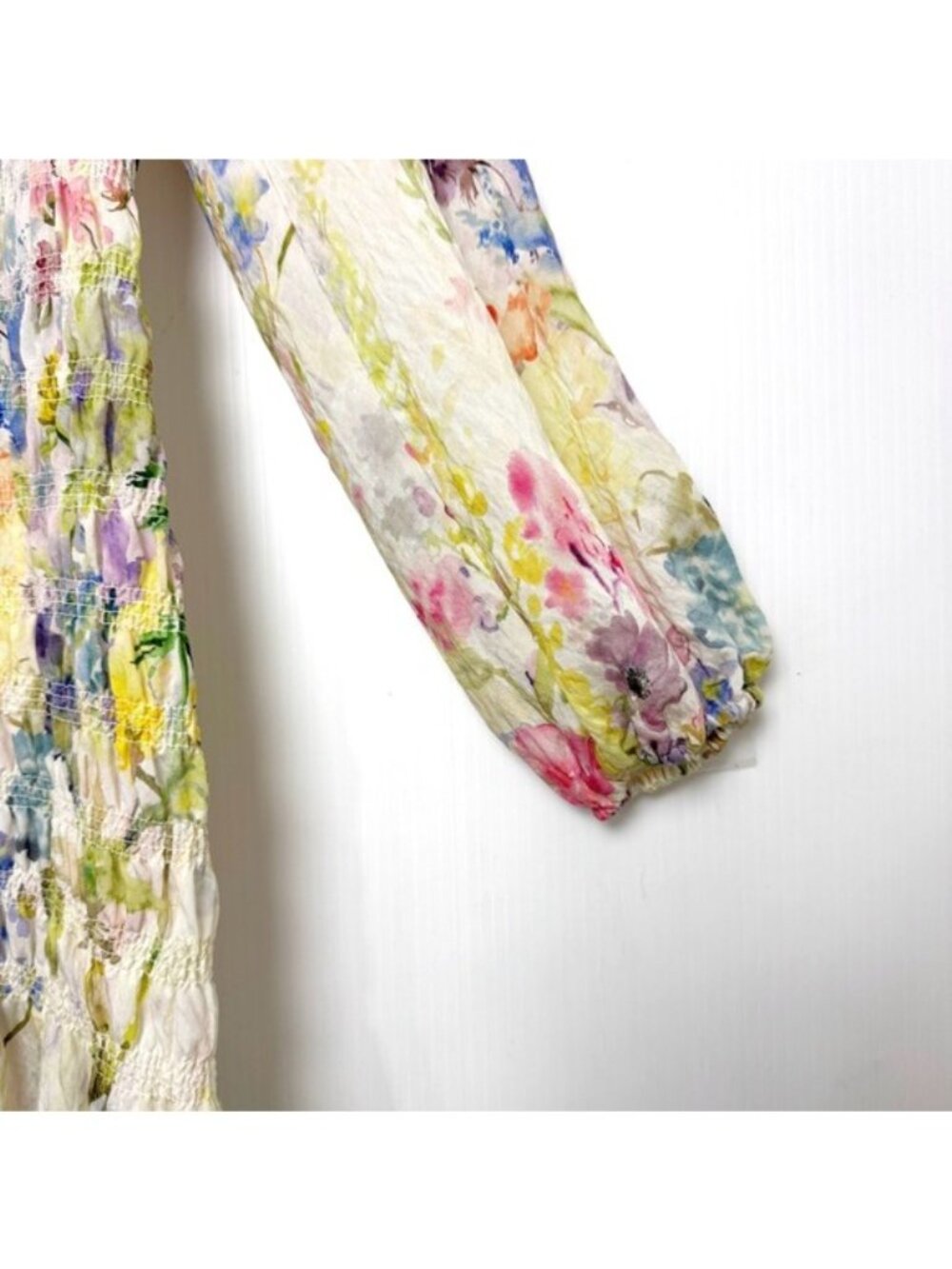 H&M Smocked Floral Long Sleeve Maxi Dress Medium - Picture 8 of 16